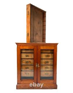 Antique Victorian Large Filing Collectors Cabinet Chest of Drawers Glazed Door