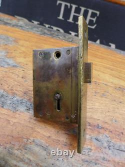 Antique Vintage Large Brass Drawer Lock One Key Working Order Project Ta-15