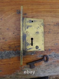 Antique Vintage Large Brass Drawer Lock One Key Working Order Project Ta-15