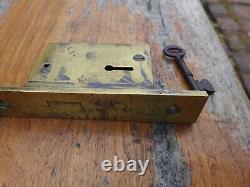 Antique Vintage Large Brass Drawer Lock One Key Working Order Project Ta-15