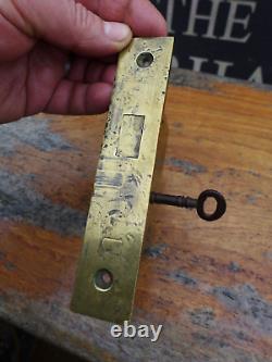 Antique Vintage Large Brass Drawer Lock One Key Working Order Project Ta-15