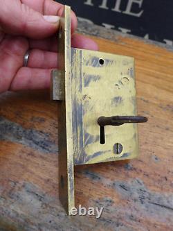 Antique Vintage Large Brass Drawer Lock One Key Working Order Project Ta-15