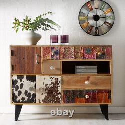 Artisan Style Solid Wood 4 Drawers with 3 Doors Large Sideboard Cabinet in Multi