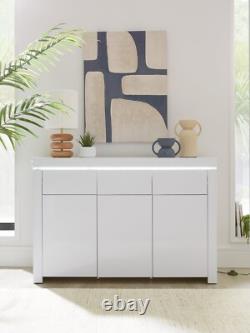 Atlantic Large Gloss Sideboard with LED Light White Modern and Stylish Storage
