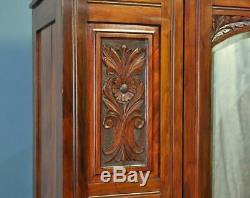 Attractive Large Antique Carved Walnut Mirror Door Wardrobe With Drawer Base