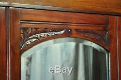 Attractive Large Antique Carved Walnut Mirror Door Wardrobe With Drawer Base