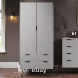 Augusta Textured Grey Large 2 Door 2 Drawer Wardrobe Cupboard with Metal Legs