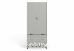 Augusta Textured Grey Large 2 Door 2 Drawer Wardrobe Cupboard with Metal Legs