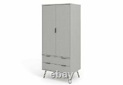 Augusta Textured Grey Large 2 Door 2 Drawer Wardrobe Cupboard with Metal Legs