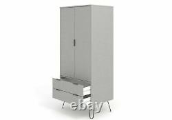 Augusta Textured Grey Large 2 Door 2 Drawer Wardrobe Cupboard with Metal Legs