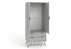 Augusta Textured Grey Large 2 Door 2 Drawer Wardrobe Cupboard with Metal Legs