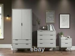 Augusta Textured Grey Large 2 Door 2 Drawer Wardrobe Cupboard with Metal Legs