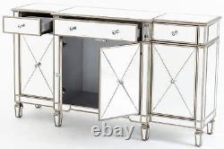 Aversa Mirrored Champagne Trim Large Sideboard 3 Doors