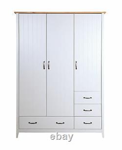 Balham Grey Painted Large 3 Door 4 Drawer Triple Wardrobe with Oak Style Top