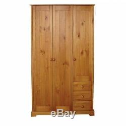 Baltic Pine 3 Door Wardrobe with 3 Drawers Large Storage Cupboard Hanging Ra
