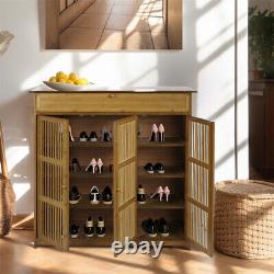 Bamboo Shoe Rack Cabinet with Large Drawer Freestanding Organizer for Entryway