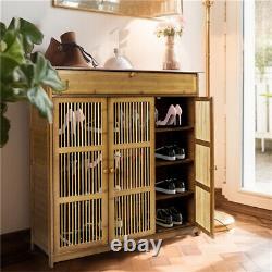Bamboo Shoe Rack Cabinet with Large Drawer Freestanding Organizer for Entryway