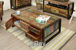 Baumhaus Urban Chic Funky 4 Door 4 Drawers Large Coffee Table Reclaimed Wood