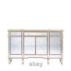 Beaumont Mirrored -Golden Trims 3 Drawer 4 Door Large Storage Sideboard Cabinet