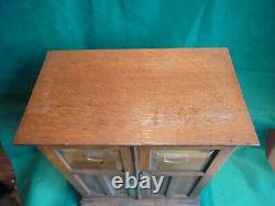 Beautiful Large Antique C-1920 Oak Smokers Cabinet, Glass Doors, Drawers & Key