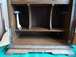 Beautiful Large Antique C-1920 Oak Smokers Cabinet, Glass Doors, Drawers & Key