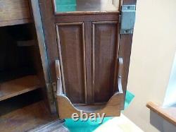 Beautiful Large Antique C-1920 Oak Smokers Cabinet, Glass Doors, Drawers & Key