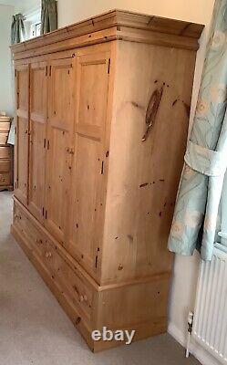 Beautiful Large Antique Pine Wardrobe, 4 Doors, 2 Drawers, Excellent Condition