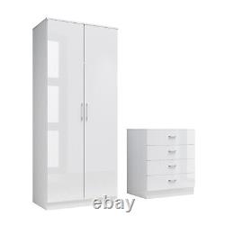 Bedroom Furniture Set Wardrobe Chest Of Drawer Bedside Cabinet White High Gloss