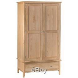 Bergen Oak Furniture Scandinavian Style Large Bedroom Wardrobe 2 Door 1 Drawer