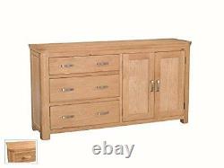Bevel Natural Solid Oak Large Sideboard 3 Drawers 2 Doors Dining Room Furniture