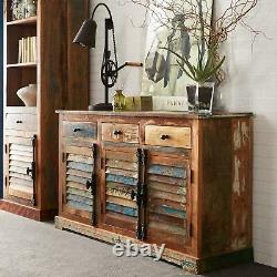 Beverly Large 3 Door 3 Drawer Sideboard Storage Display Cabinet Rustic Wood