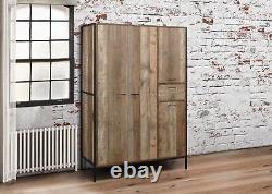 Birlea Urban Industrial Chic 4 Door Large Wardrobe with Drawer Wood Metal