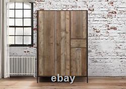 Birlea Urban Industrial Chic 4 Door Large Wardrobe with Drawer Wood Metal