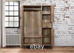 Birlea Urban Industrial Chic 4 Door Large Wardrobe with Drawer Wood Metal