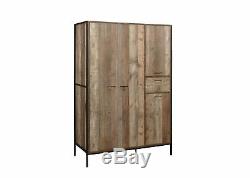 Birlea Urban Industrial Chic 4 Door Large Wardrobe with Drawer Wood Metal