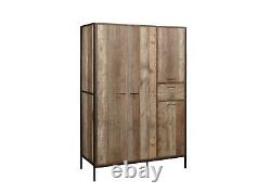 Birlea Urban Industrial Chic 4 Door Large Wardrobe with Drawer Wood Metal