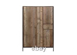 Birlea Urban Industrial Chic 4 Door Large Wardrobe with Drawer Wood Metal
