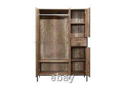 Birlea Urban Industrial Chic 4 Door Large Wardrobe with Drawer Wood Metal