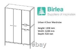 Birlea Urban Industrial Chic 4 Door Large Wardrobe with Drawer Wood Metal