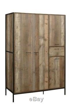 Birlea Urban Industrial Chic 4 Door Large Wardrobe with Drawer, Wood/Metal Style