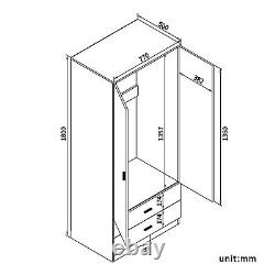 Black 2 Door Wardrobe with 2 Drawers Hanging Rail Large Storage Bedroom Cupboard