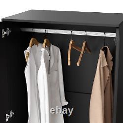 Black 2 Door Wardrobe with 2 Drawers Hanging Rail Large Storage Bedroom Cupboard