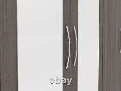 Black Grain Wardrobe 6 Door & 2 Drawer Mirrored Gloss Quad Triple Large Wardrobe