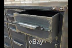 Black Large Industrial Metal Cabinet Chest 3 Drawers Doors Storage Unit