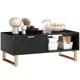 Black Marble Effect Coffee Table Drawer Open Shelf Golden Legs Fluted Door Large