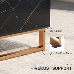Black Marble Effect Coffee Table Drawer Open Shelf Golden Legs Fluted Door Large