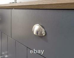 Blue Slate Large Sideboard 3 Door 2 Drawer Storage Metal Cup Handles Oak Top