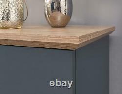 Blue Slate Large Sideboard 3 Door 2 Drawer Storage Metal Cup Handles Oak Top