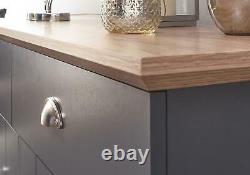 Blue Slate Large Sideboard 3 Door 2 Drawer Storage Metal Cup Handles Oak Top