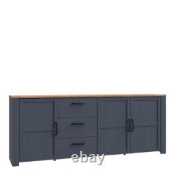 Bohol Large Sideboard 3 Door 3 Drawer in Riviera Oak/Navy